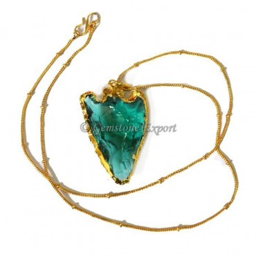 Green Aqua Heart Shape Glass Arrowheads Necklace