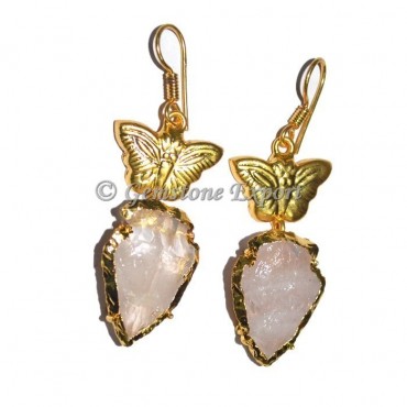 Butterfly Rose Quartz Arrowheads Earrings