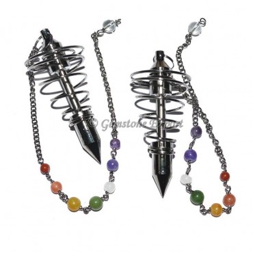 Big Spiral Black Metal Pendulum with Chakra Chain