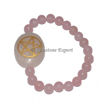 Rose Quartz Pentagram Engraved Bracelet