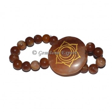 Peach Aventurine Solar Charka Engraved Bracelet