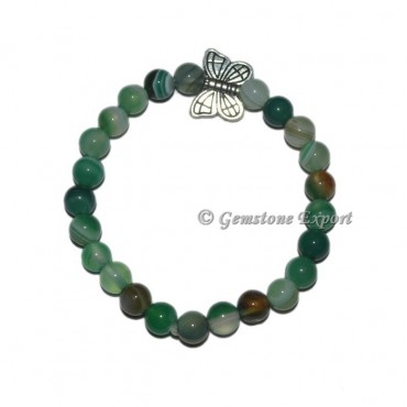 Butterfly Charm Green Agate Bracelets