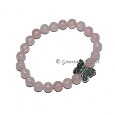 Butterfly Charm Rose Quartz Bracelets