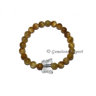 Butterfly Charm Lemon Tiger Eye Bracelets