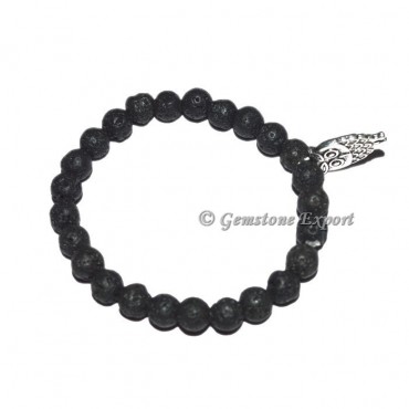 Owl Charm Black Lave Stone Bracelets