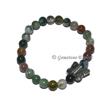 Butterfly Charm Moss Agate Bracelets with