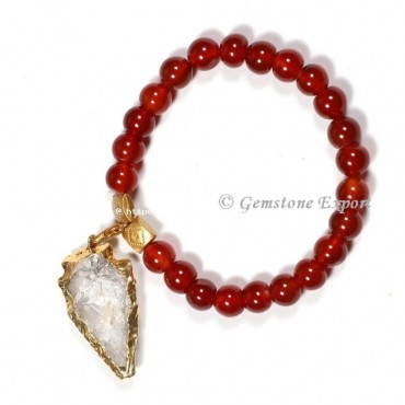 Red Carnelian Gemstone Bracelets With Crystal Quartz Arrowhead