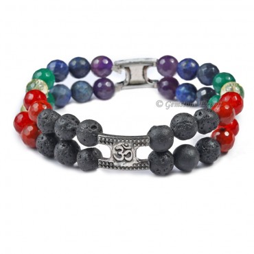 7 Chakra Double Line Barcelet Cut In Lava Stone