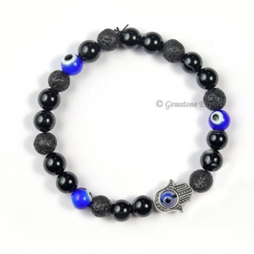 Combo Black Tourmaline Bracelet With Evil Eye 3 Beads