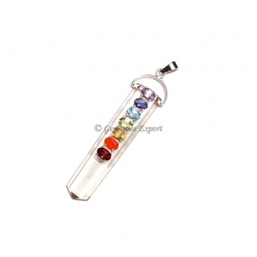 Crystal Quartz Pencil Pendants With Faceted Chakra