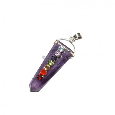 Amethyst Seven Chakra Silver Pendants