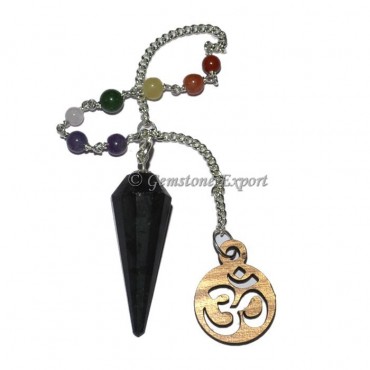 Black Tourmaline 12 Faceted Pendulum With 7 Chakra