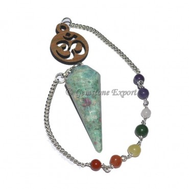 Ruby Zoisite 12 Faceted Pendulum With 7 Chakra Cha