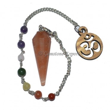 Peach Aventruine 12 Faceted Pendulum With 7 Chakra