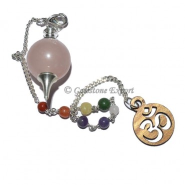 Rose Quartz Ball Pendulum With Om Chakra Chain