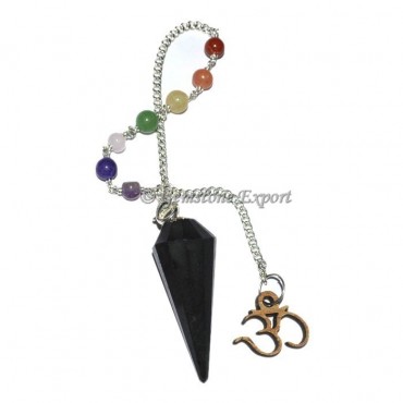 Black Tourmaline Pendulum With Chakra Chain