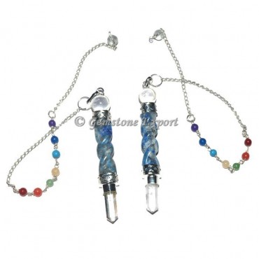 Lapis Lazuli Twisted Spiral 7 Chakra Pendulum