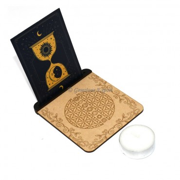 Flower of Life with Seven Chakra  Tealight Candle Holder with Wooden Card Stand