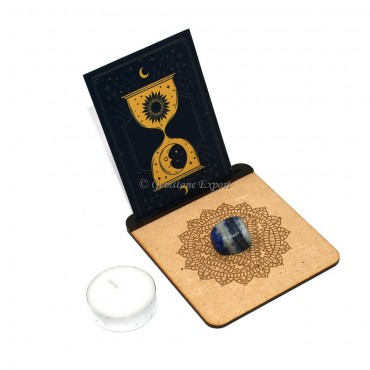 Sodalite Mandala Engraved Tealight Candle Holder with Card Slot