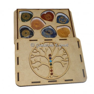 Chakra Hearts Set  With Tree OF Life Wooden Gift Box