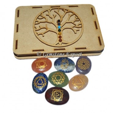 chakra Oval Set  With Tree OF Life Wooden Gift Box