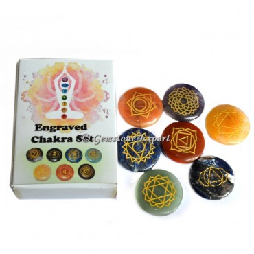 Engraved Seven Chakra Set in Circle with Box