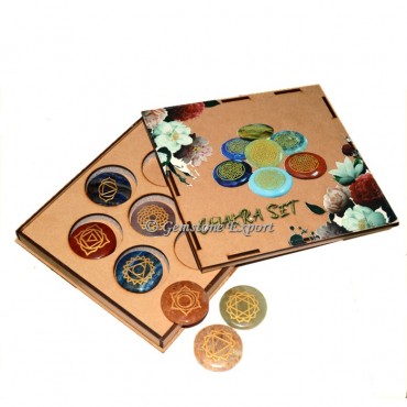 Engraved Seven Chakra set With Wooden Gift Box