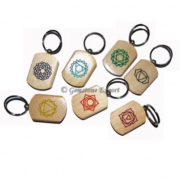 Wooden Color Symbol Chakra Keycahin Set