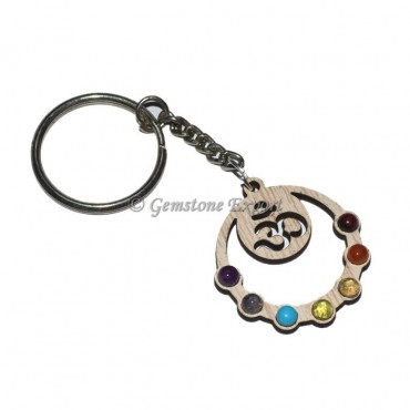 Om Seven Chakra Wooden Keyring