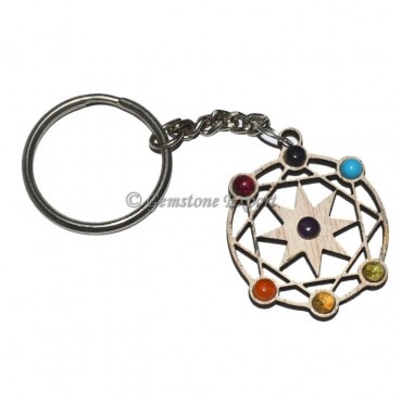 Pentagram Wooden Chakra Keyring