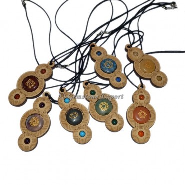 Seven Chakra Wooden Pendants Set With Cord