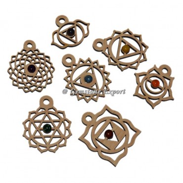 Seven chakra symbol Wooden Pendant set