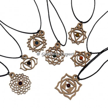 Seven chakra symbol Wooden Pendant set  With Cord