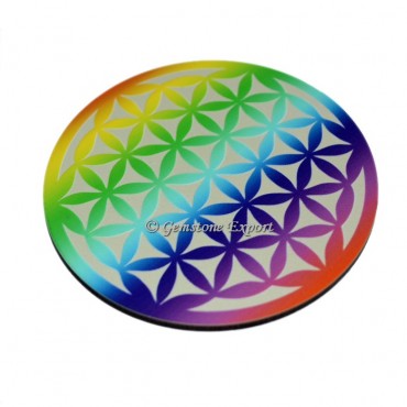 Colorful Flower Of Life Wooden Coaster