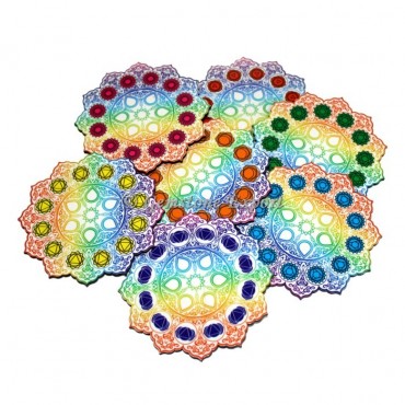 Seven Chakra Mandala Printed Wooden Coasters Set