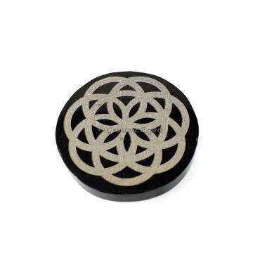 Flower Of Life Black Agate Coaster