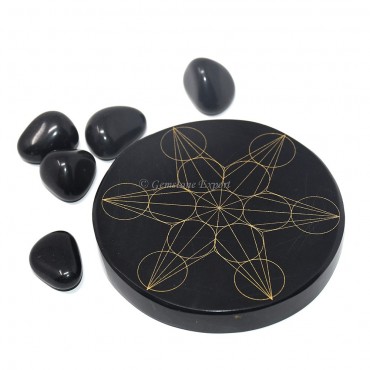 Black Agate Geometric Star Engraved Coaster