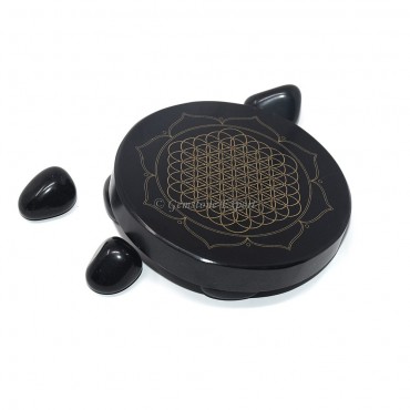 Black Agate Engraved Flower Life Coaster