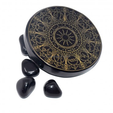 Black Agate Engraved Sun Compass Coaster