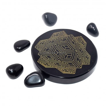 Black Agate Engraved Square Yantra Coaster