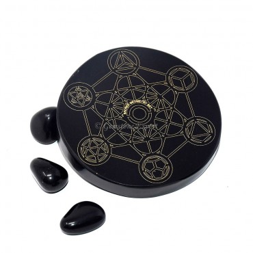 Black Agate Engraved Sacred Geometric Coaster