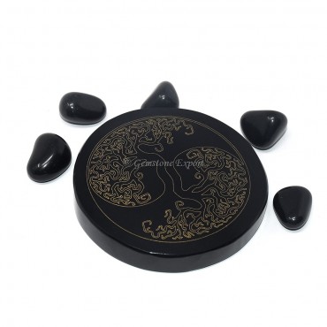 Black Agate Engraved Tree Of Life Coaster