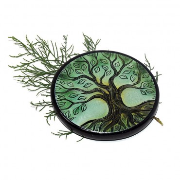 Black Agate Engraved Colourful Tree Of Life Coaster