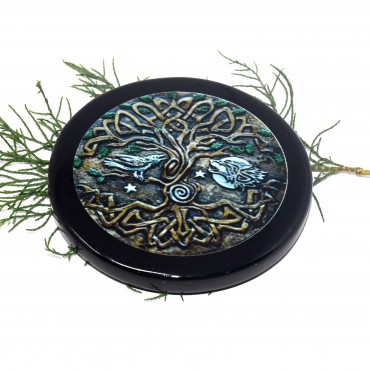 Black Agate Engraved Colourful Tree OF Life Coaster