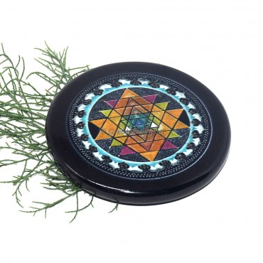 Black Agate Yantra Engraved Colourful Coaster