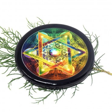 Black Agate Metatron Engraved Colourful Coaster