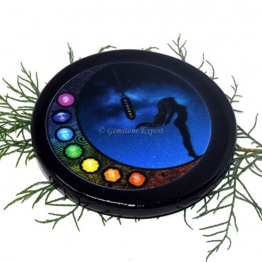 Black Agate Printed Seven Chakra Colourful Coaster