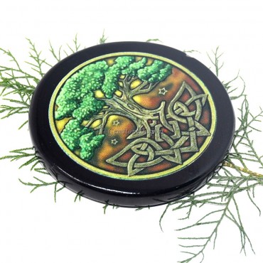 Black Agate Printed Colourful Tree Of Life Coaster