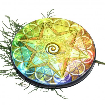 Black Agate Printed Colourful Metatron Design Coaster