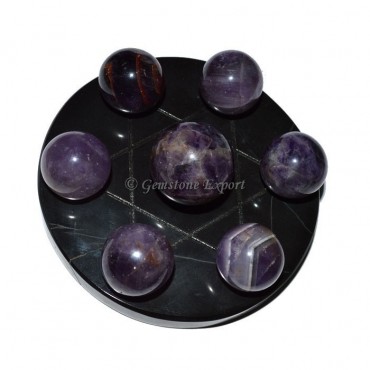 Black Agate Star Base with Amethyst Chakra Ball